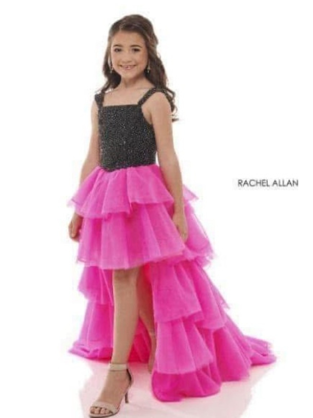 Rachel Allan Black and Hot Pink High-Low Tulle Party Dress